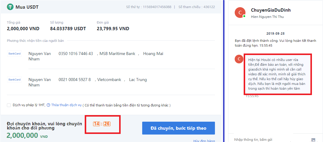mua usdt trên houbi