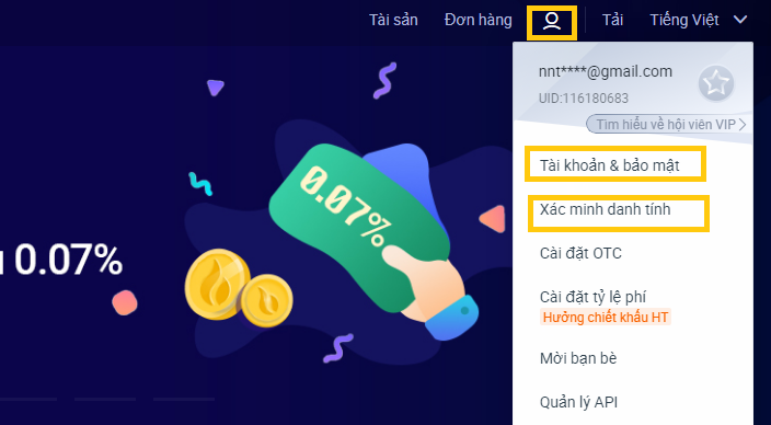 xác minh tài khoản huobi